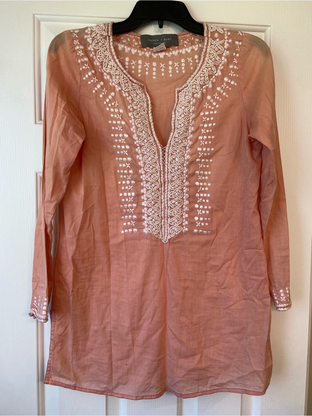 Sachin and Babi for Ankasa Coral Embroidered Tunic Blouse Small